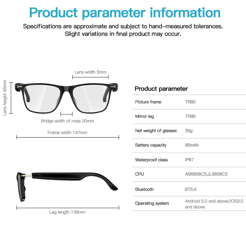 Smart Glasses for Men Women, Bluetooth Audio Glasses with Open Ear Design, Wireless Headphones, Hands-Free Calling, Voice Assistant Support, IP67 Waterproof, 6H Playtime for Working Relaxing M01 Smart Glasses-Clear