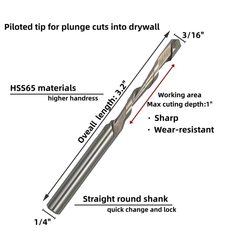 12 Pieces Drywall Cutting Tools 3/16 Inch Guide Point Cutting Bits,HSS65(M2) Materials Drill Bits, Cutting Drywall, Used for with Spiral Saw and Power Tools 12PCS(3/16")