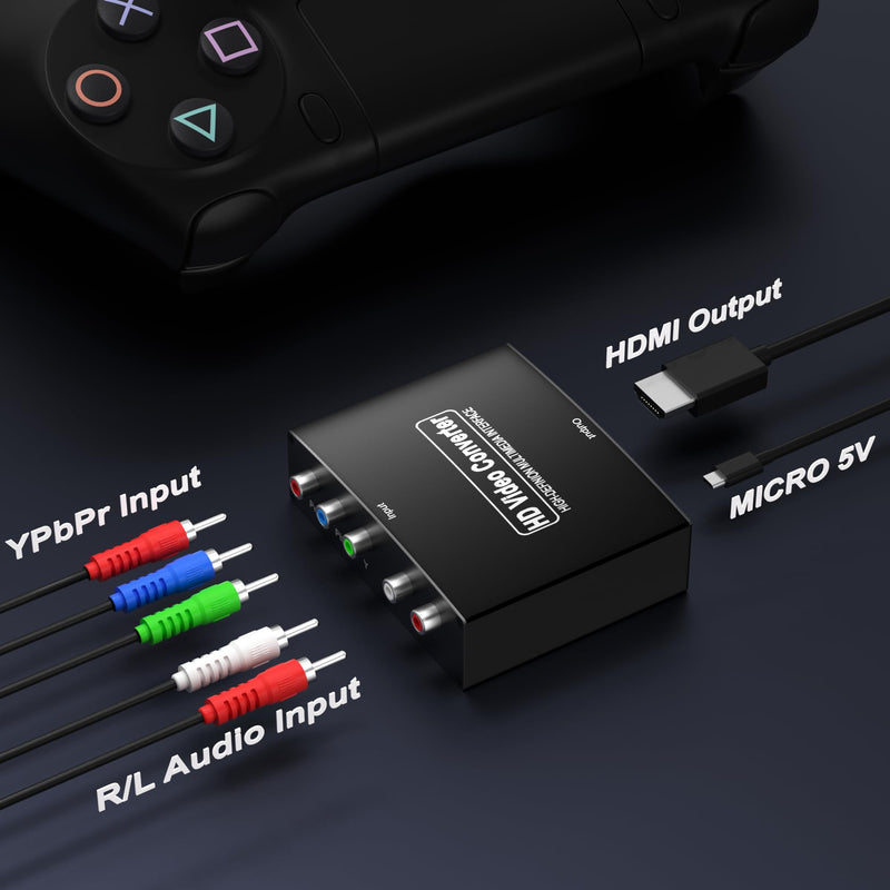 Component to HDMI Converter, RGB Audio Adapter, YPbPr Video to HDMI 1080P | Legacy Device Compatibility, Plug & Play, Power Adapter Included, Aluminum Alloy Shell
