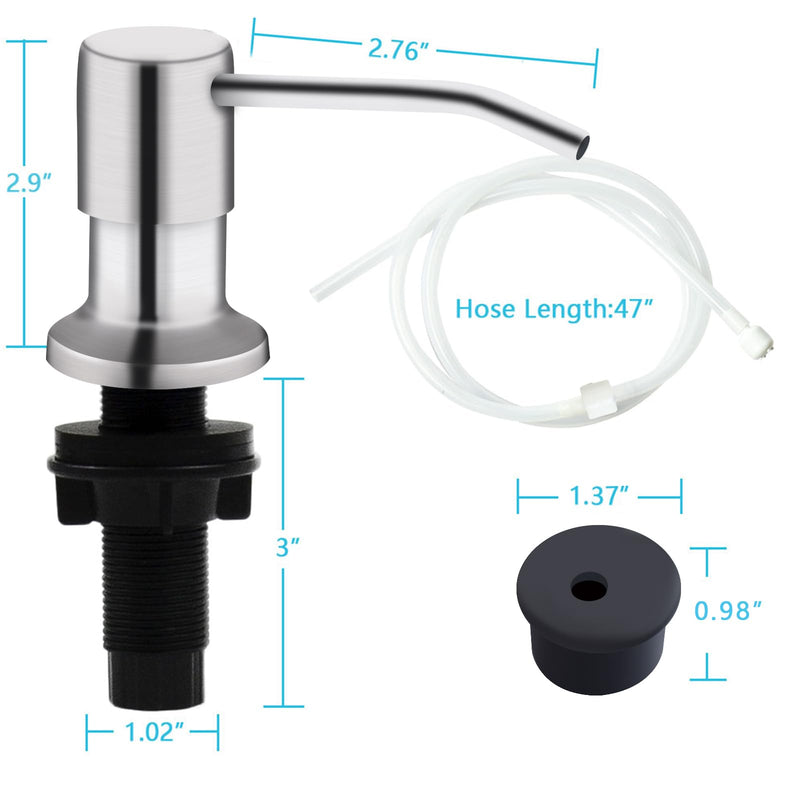 Kitchen Sink Soap Dispenser, Brushed Nickel Countertop Soap Dispenser Pump, 47" Silicone Extension Tube Connect to The Soap Bottle Directly, Say Goodbye to Frequent Refills With Tube Kit