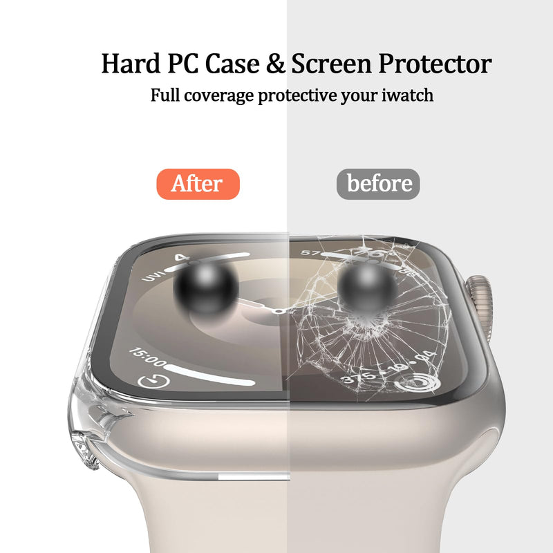 6-Pack Case for Apple Watch Series 9/8/7 45mm with Tempered Glass Screen Protector, DNNBAO Ultra-Thin Full Shockproof Protective Bumper Cover for iWatch 45 mm Black/Transparent/Starlight/Gold/Blue/Rose Pink for 45 mm series 9/8/7