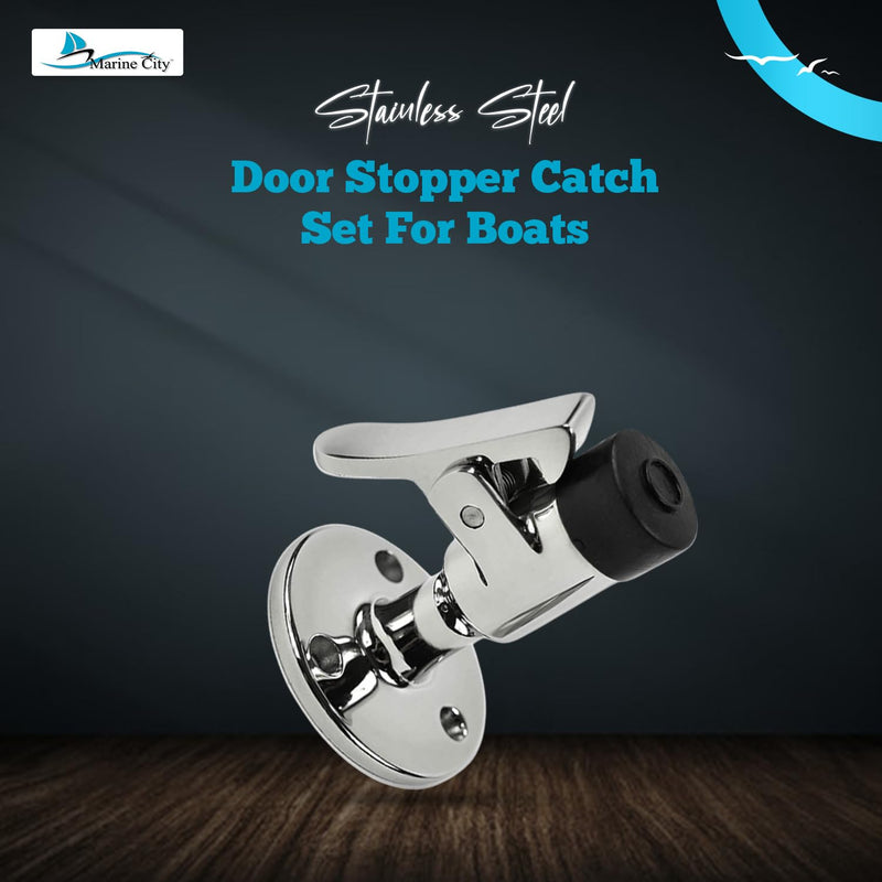 MARINE CITY Door Stopper Catch Set, 316 Stainless Steel, Gloss Finish, Soft Stop, Anti-Collision Holder for Boats, Yachts, Ships (1 Pcs)