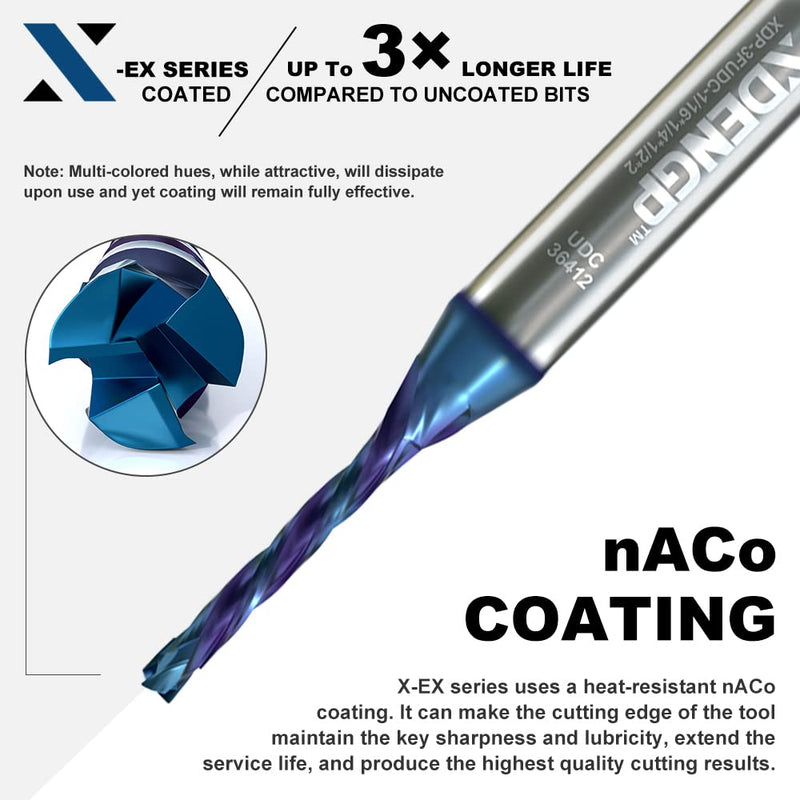 3 Flute Up&Down Cut Compression Spiral Router Bit for CNC, 1/16" Cutting Diameter, 1/2" Cutting Length 1/4" Shank with NACO Coated Carbide End Mill for Wood Carving Engraving Grinding Grooving Compression Cut 3 Flute - 1/16" Cutting Diameter