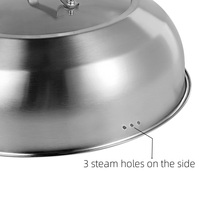 13.5 Inch (13 Inch Inner Diameter) Stainless Steel Basting Cover, for 14 Inch Woks, Melting Dome for Griddle Cooking, Round Steaming Cover Lid with Tempered Glass Top and Steam Holes 13.5" for 14 Inch Woks