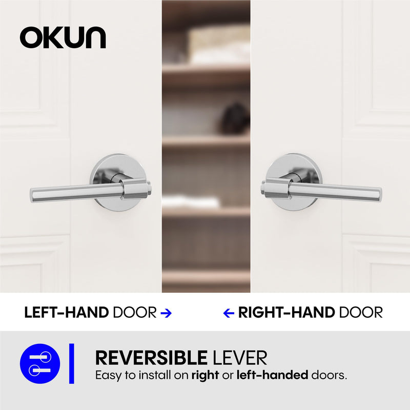 Okun Zen Dummy Door Handle, Chrome Non-Turning Door Lever 1-Pack – Decorative Reversible Interior Handle for Closet, Pantry, Hallway & French Doors, Sleek Modern Design