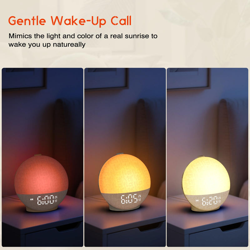Sunrise Alarm Clock White Noise Machine, Sunset Simulation, 30 Soothing Sounds, 12 Color Night Light, Dimmable Sunlight Lamp Wake Up Light, Digital Clock for Kids Teens Heavy Sleepers Adults Bedrooms Putty