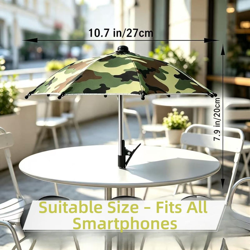 3 Pack Phone Umbrella for Sun, Cell Phone Shade with Adjustable Clip, Portable Sun Shade for Smartphones, Rainproof Outdoor Accessory for Beach, Travel, Hiking (Blue + Black + Camo)