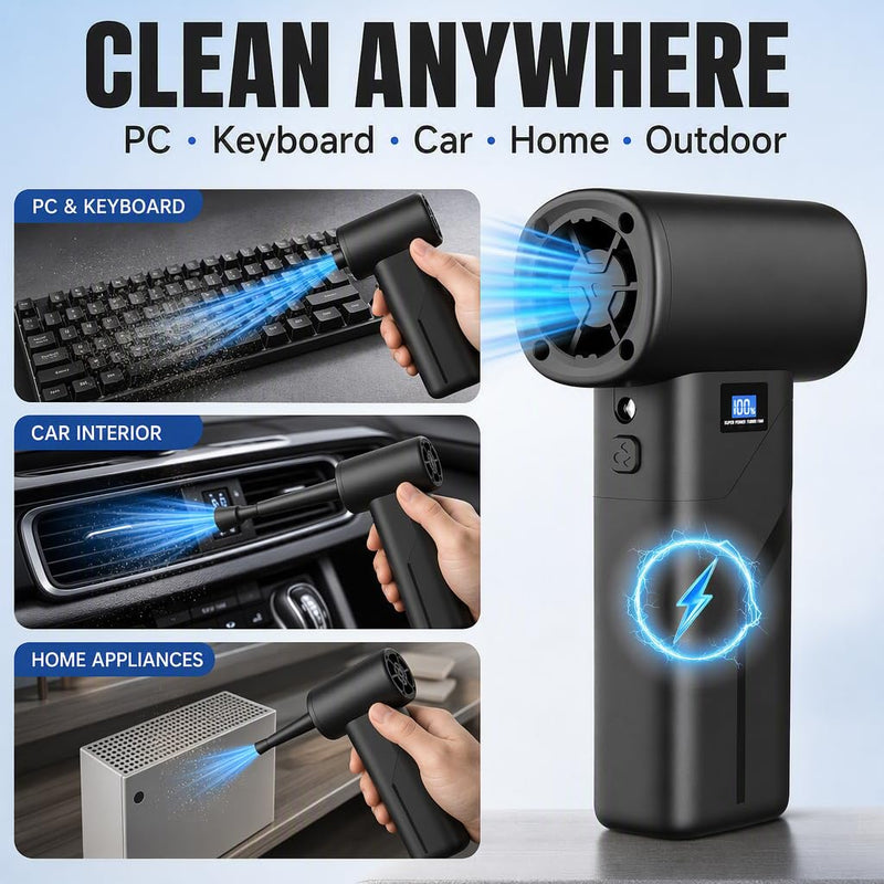 Compressed Air Duster 110,000 RPM – Cordless Electric Air Duster | 4-Speed Rechargeable Air Blower for PC Cleaning, Keyboard, Car, Camera & Canned Air Alternative