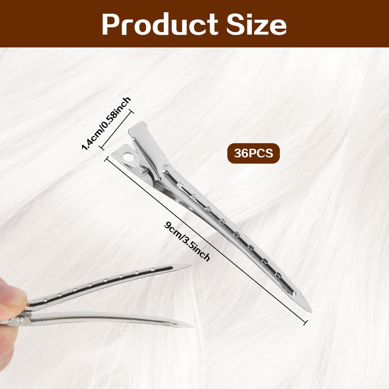 36 x Hair Clips for Styling, 3.5" Duck Bill Clips, Pin Curl Metal Sectioning Rollers, Long Roller Styling Alligator Hairdressing(silver, 36 Pcs)