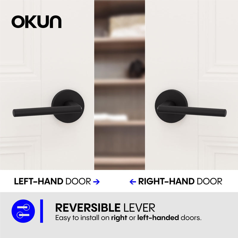 Okun Brio Dummy Door Handle, Matte Black Non-Turning Door Lever 1-Pack – Decorative Reversible Interior Handle for Closet, Pantry, Hallway & French Doors, Sleek Modern Design