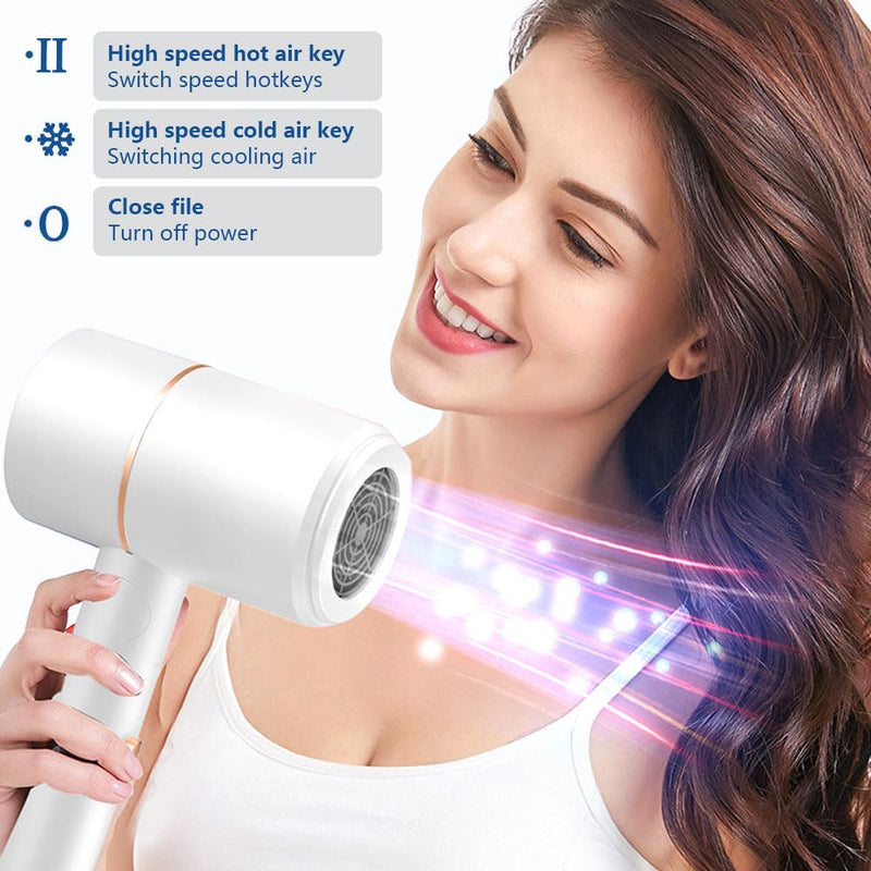 Hair Dryer Travel, Foldable Hair Dryer, Ionic Hairdryer Lightweight with 2 Heat and Cool Button, Silent Hairdryers for Women with 1 Concentrator, Small Hair Blow Dryer for Women White