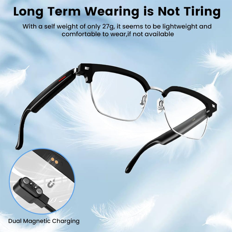 Smart Bluetooth Glasses,for Men & Women, Touch Control, Outdoor UV Protection and Voice Control, Hands-Free Calls (E1306-Black Transparent) E1306-Black transparent