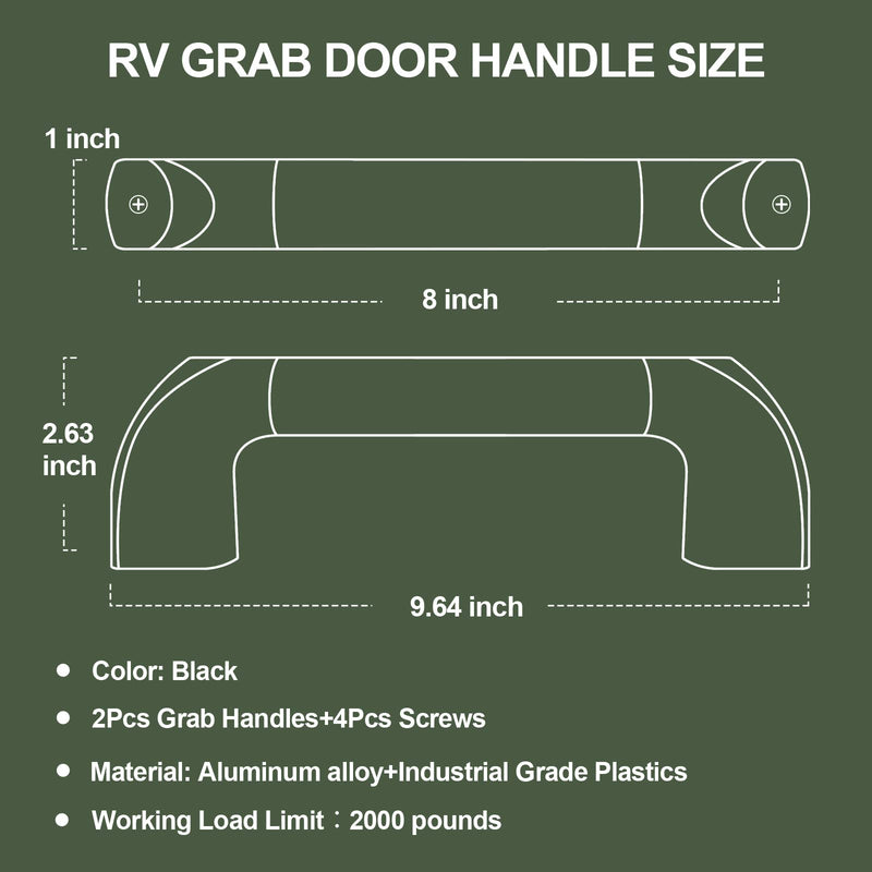 RV Grab Handle, Aluminum Automotive Entry Door Assist Bar for Camper, Trailer, Truck, Cargo Trailer, Boat (2 Pack,Black) Black