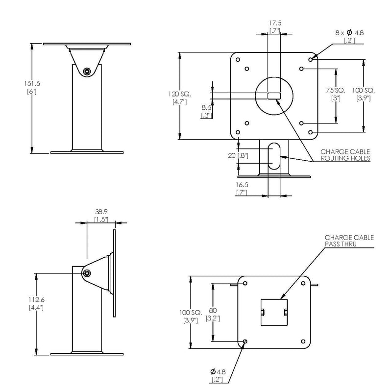 TABcare 180 Tilting 360 Rotating Metal Mount Support 75x75 100x100 VESA Used as Desktop Stand or Wall Mount (White)