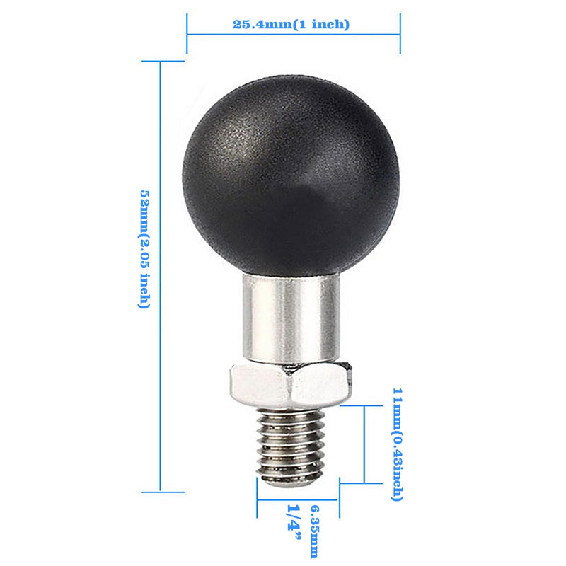 Ball Mount Base Ball Adapter with 1 inch TPU Threaded Bolt 1/4-20 Stainless Steel Compatible with RAM Mounts Ball B Size Double Socket Arms Ball Mount Mirror(Black-1) Black-1