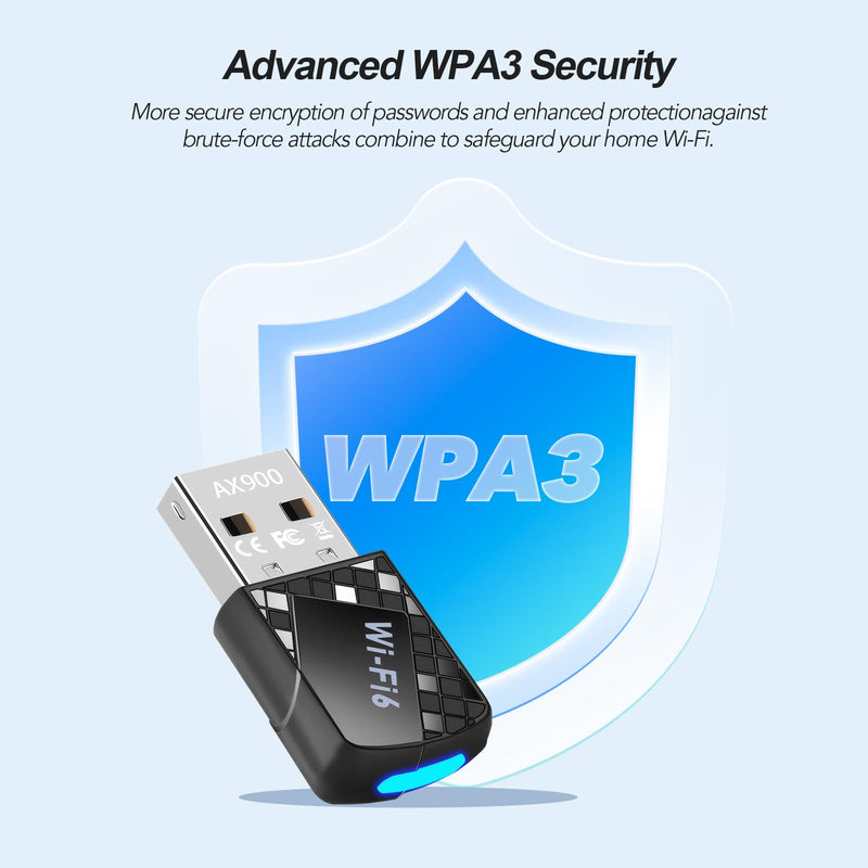AX900Mbps USB WiFi 6 Adapter for PC, 2-in-1 Bluetooth 5.4 WiFi Adapter.2.4G/5G Dual-Band Wireless Network Transceiver Adapter for Laptop, Desktop, WPA3,Supports Windows 11/10 Black AX913