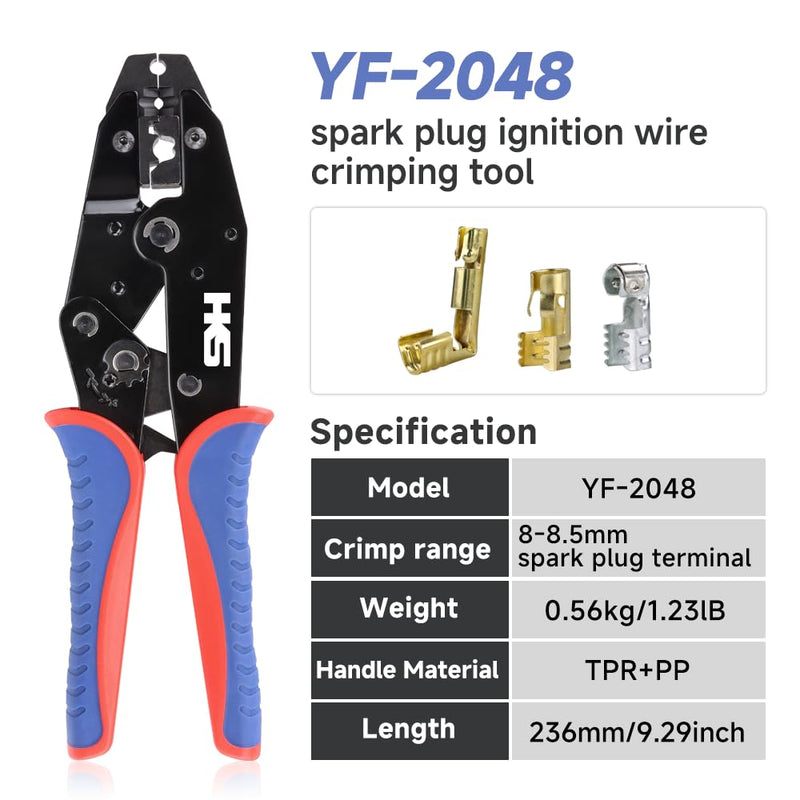 Spark Plug Wire Crimping Tool Kit for Ignition Cables, Ratcheting Crimper, 24 Spark Plug Terminals (180° 90° Straight), 24 Boots, Fits up to 8.5mm Wires For Spark Plug Ignition Wire with Box
