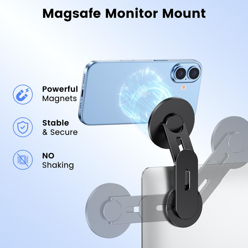 Magnetic 2PC Phone Holder for Laptop, MagSafe Laptop Phone Mount for iPhone 17/16/15/14/13/12 & All Phones, 180°Adjustable Phone Side Mount for Monitors for Tesla 3/Y Black pro Standard
