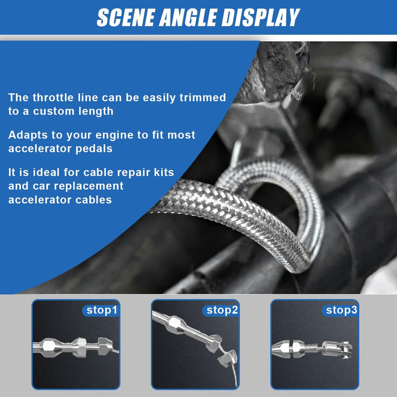 36" Braided Throttle Cable Kit, Universal Accelerator Adjustable Throttle Cables Replacement, Stainless Steel Fuel Line Gas Cable Kit with Aluminum Fitting & Ferrule for Most Vehicles (36 Inch) 36 Inch