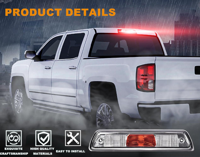 G-PLUS Third Brake Light Compatible with Ford F150 Truck 2009-2014 High Mount Stop Lights Rear Center Roof Third Cargo Light Parking Light Clear/Red Lens Chrome Housing 3rd Brake Light AL3Z13A613E 09-14 F150 Clear