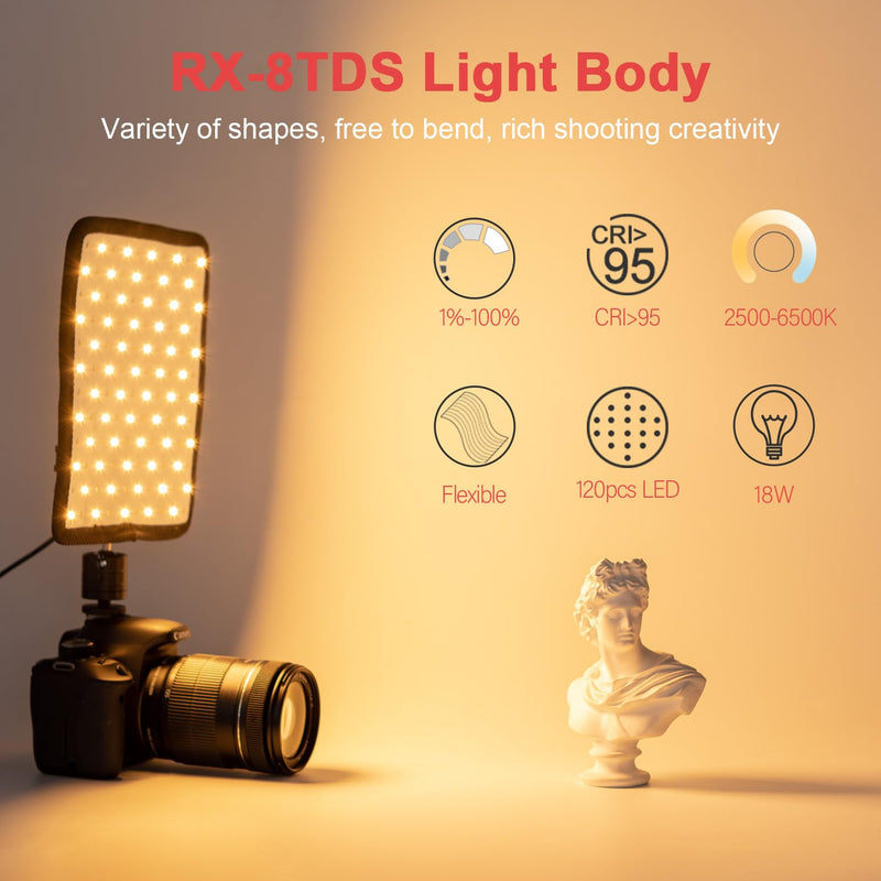 Fomito Falconeyes RX-8TDs Foldable Flexible LED Light Panel Kit 2500K-6500K CRI95 On-Camera Lamp Daylight Splash-Proof for Video Studio Photography Lighting