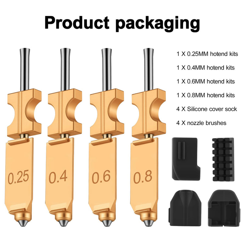 4PK Upgraded All-Size Hotend Kit for Flashforge AD5X Quick-Detachable Nozzle Extruder, Rapid Heating, with Extra 4PK Silicone Cover 4PK Nozzle Brush Hotend for AD5X 4PK