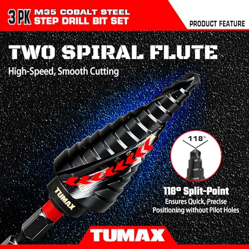 3Pcs M35 Cobalt Step Drill Bit Set, TiAlN Coated, 1/4" Hex, 1/8-7/8" 3 PCS M35 Cobalt Step Drill Bit Set