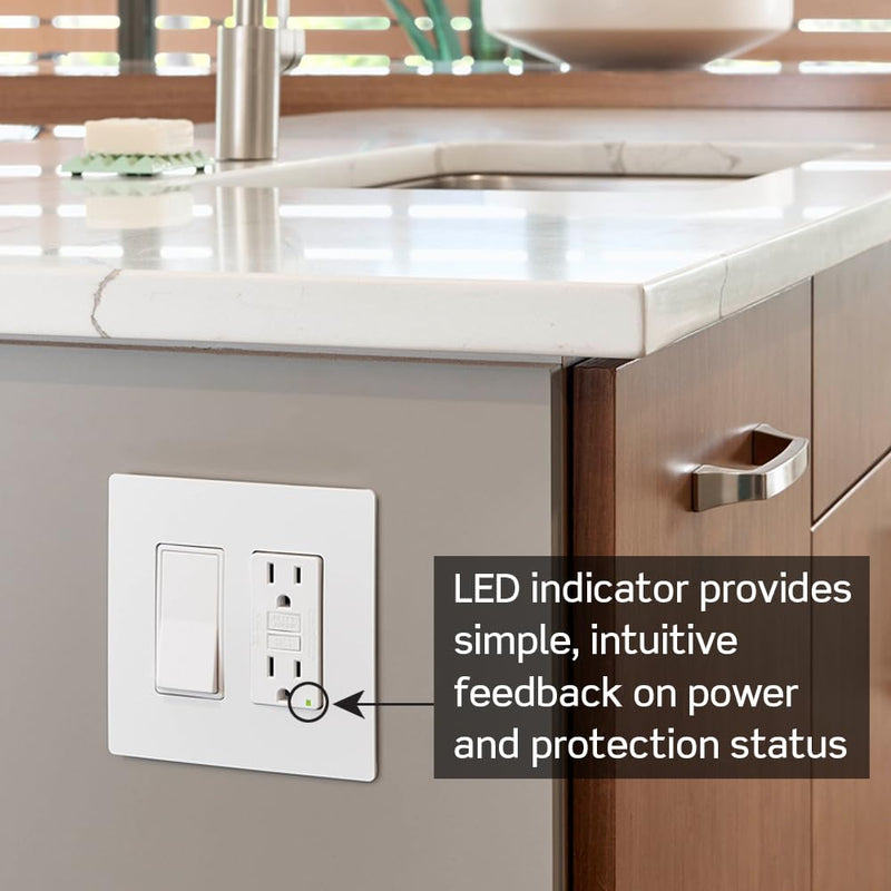 Leviton Smartest Self-Test SmartlockPro Slim Tamper-Resistant LED Indicator GFCI Receptacle, 3-Pack, Ivory, 3 Count, GFTR1-3I, Ivory