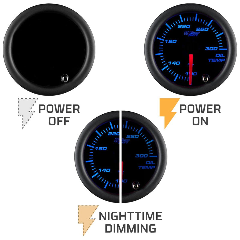 GlowShift Tinted 7 Color 300F Oil Temperature Gauge Kit - Includes 1/8-27 NPT Electronic Sensor & Wiring - Multi-Color Display - Black Dial - Smoked Lens - for Car & Truck - 2-1/16" 52mm