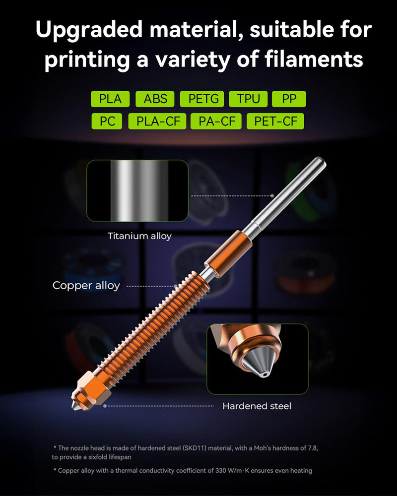 Creality Official K2 Plus Nozzle, 0.4mm 4 PCS Quick-Swap 3D Printer Nozzle Copper Alloy and Hardened Steel Nozzle for 3D Printer K2 Plus, K2, Creality Hi 4PCS 0.4mm