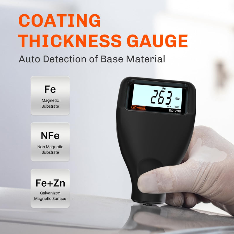 Paint Thickness Gauge for Cars, Digital Coating Meter 0-2500μm | Paint Meter for Cars, Fe/NFe/Zn Detection, Ruby Probe, Backlit Rotating LCD, Continuous Coating Thickness Tester, Used Cars