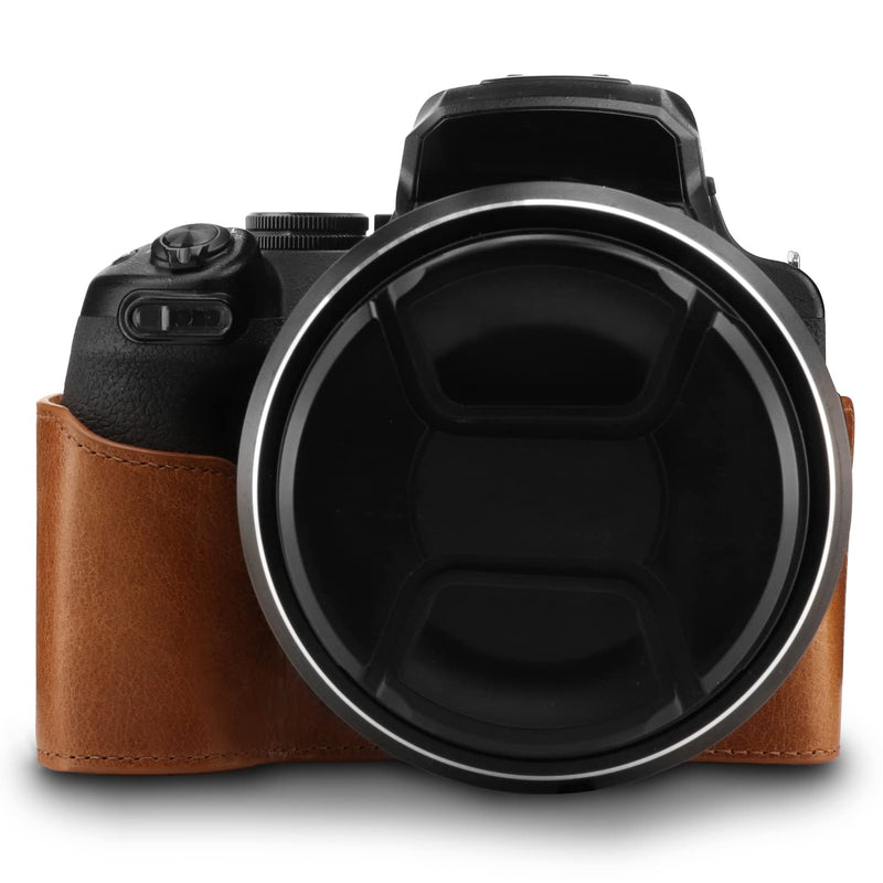 MegaGear MG1534 Nikon Coolpix P1000 Ever Ready Leather Camera Half Case and Strap - Dark Brown, Compact,DarkBrown DarkBrown