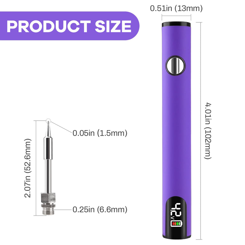 510 Thread Battery Cart Pen, W/Welding Pen Portable Electric Soldering Iron Kit, Adjustable Voltage USB Rechargeable, with 650mAh Battery for Home Appliance Electronics Repair Purple