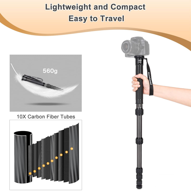 Koolehaoda Camera Monopod, 69 Inch Carbon Fiber Photography Monopod | Trave Telescopic Unipod Stick 32mm Tube 6 Section for Cameras Canon, Nikon & Sony Mirrorless & DSLR, Max Load 33lbs