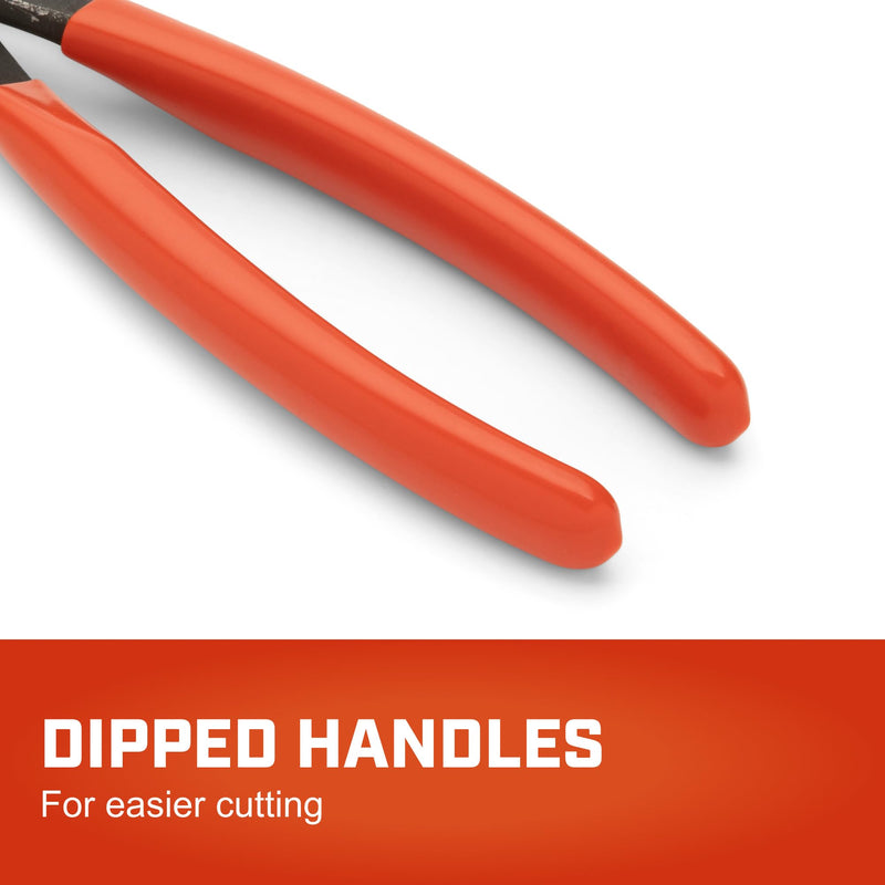 Crescent 8-1/4" End Cutting Nipper Pliers - End Cutting Pliers for General Purpose Use - High Leverage Ratio - Thin Throat - Flush Rivet Size - Dipped Handles - Industrial Grade - 728CVN-05