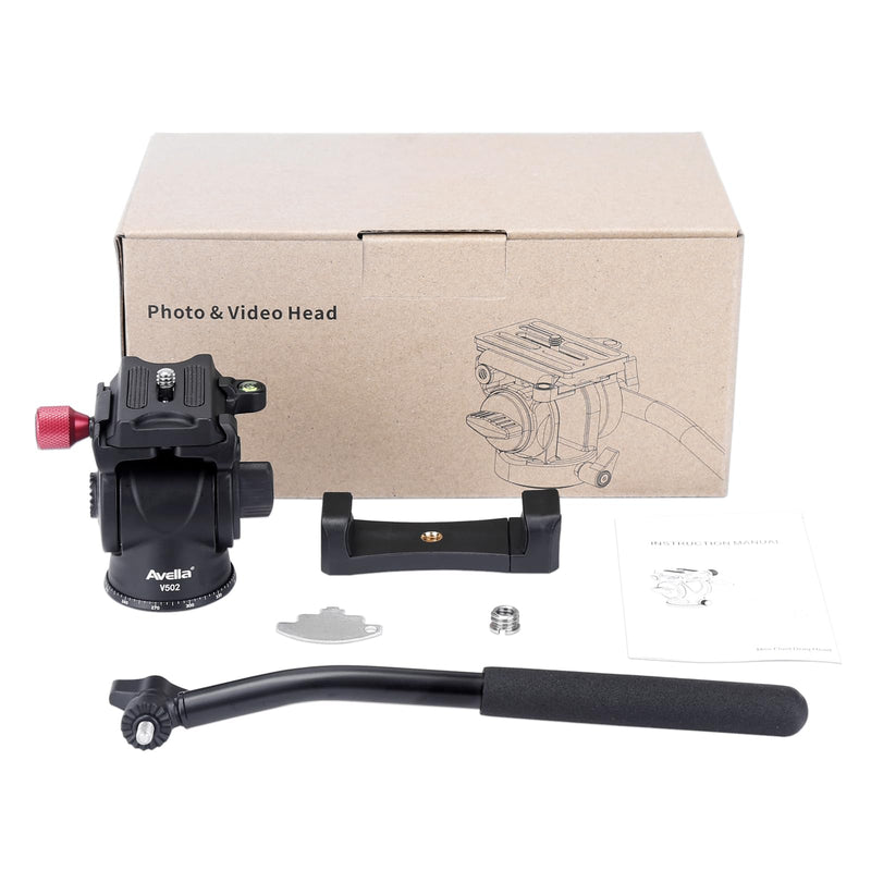 Avella Tripod Fluid Head Pan Tilt Head with Arca Type Quick Release Plate and Handle, Metal Panorama Head with Scaled Base for Compact Video Camera DSLR Camera, Load up to 6.6lb, V502