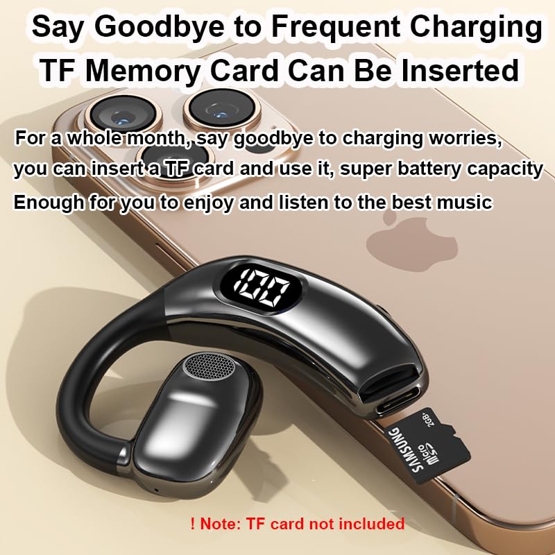 Single Bluetooth5.4 Earpiece Earbud One Ear Piece 180° Left and Right Ears TF Card Can be Inserted, Open Ear Bud Air Conduction Earless Out of Ear Headphones Wireless Headsets with Microphone Earhook