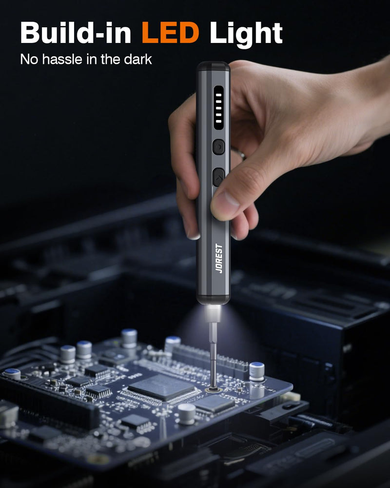 JOREST Mini Electric Screwdriver,Cordless Precision Screwdriver set with 38-in-1 Magnetic Bits, 5 Torque Settings, Repair Tool for iPhones, Laptop, Drone, Game Console, Camera;Birthday Gift for Father 38-in-1 electric