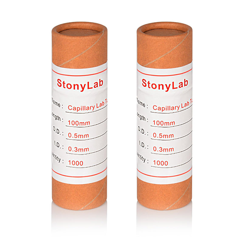 StonyLab Glass Capillary Tubes, 100mm Micro Glass Pipettes Capillary Transfer Tube with 0.3mm ID and 0.5mm OD for TLC Spotting, 2 Pack