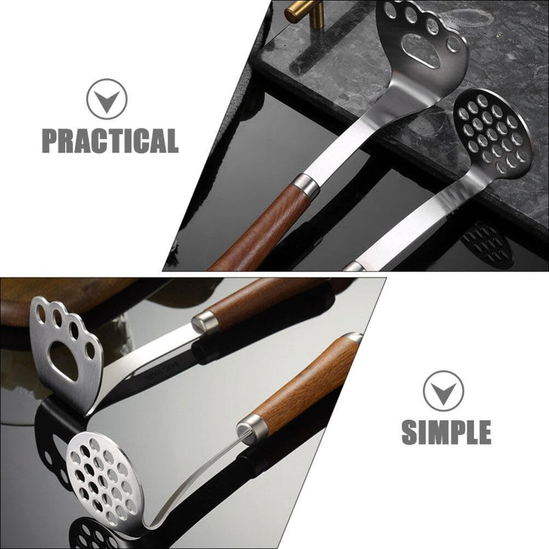 GANAZONO Stainless Steel Potato Masher with Wooden Handle - Manual Mini Masher for Smooth Mashed Potatoes and Vegetables - Kitchen Tool for Baby Food and Cooking 23.00X5.90X5.90CM Style 1