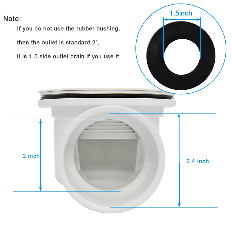 Low Profile Shower Drain, 1.5" Side Outlet Drain Assembly with Perforated Strainer, for 1.5" or 2" Replacement Shower Base PVC Side Outlet Drain