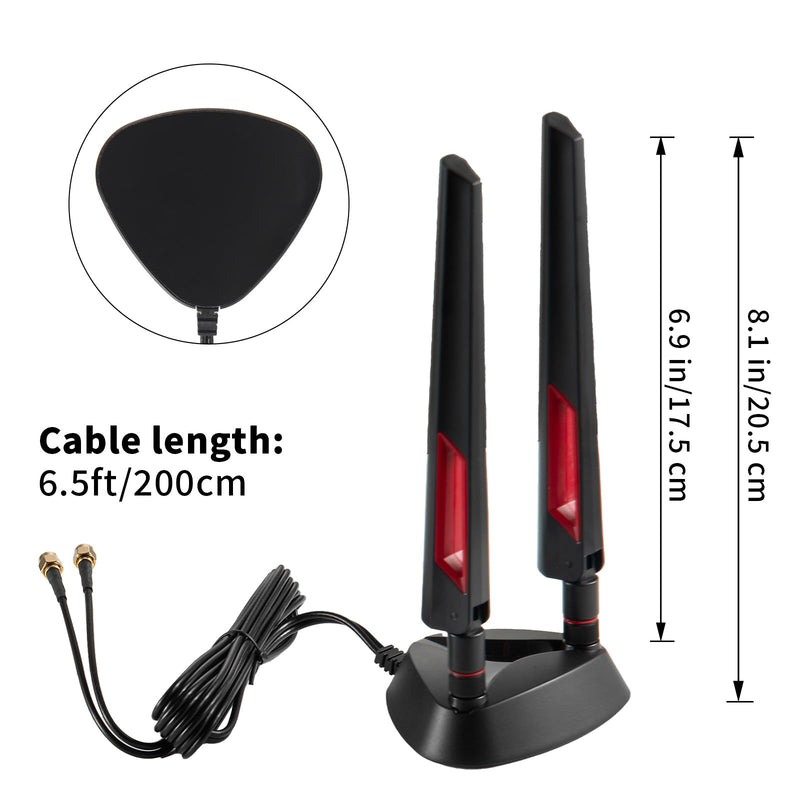 9dBi WiFi 6 6E Tri-Band 2.4GHz + 5 GHz + 6GHz Magnetic Base Gaming Antenna with Adapter for WiFi 6 6E Router PC Desktop Computer PCI-E Card Gaming Motherboard Wifi 6 Antenna