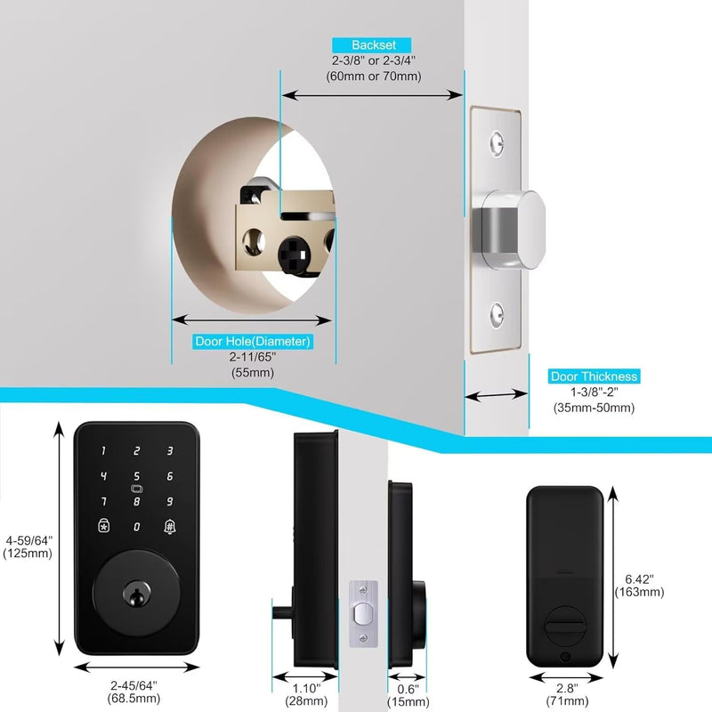 Keyless Entry Door Lock with Keypad, Digital Code Deadbolt, Auto-Lock, No WiFi/App Needed, Easy Installation Deep Black