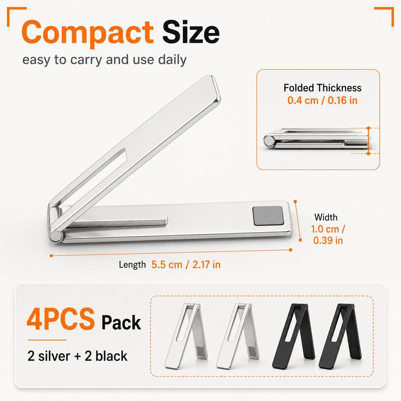 4 Pack Adjustable Phone Kickstand Attachment For Iphone 16/Plus/Pro/ProMAX | Vertical And Horizontal Aluminum Kickstand For Phone,Phone Kickstand for Iphone 15/14/13/12 Samsung Series(Black,White)