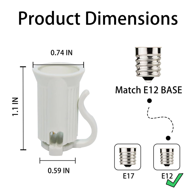 100PCS C7 E12 Replacement Bulb Sockets, C7 White Socket SPT-1 Christmas String Light Replacement lamp Holder(E12, White)