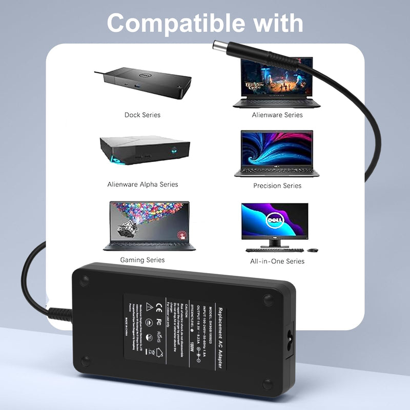 180W 130W AC Charger Compatible with Dell Docking Station WD19 WD19S WD19TB WD19TBS WD22TB4 WD15 SD25 WD25 D6000 D6000S TB15 TB16 TB18DC K16A K16A001 K17A001 Business Thunderbolt