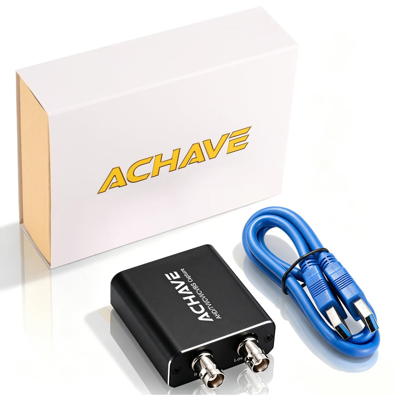 ACHAVE 4-in-1 BNC Video Capture Card with Loopout, AHD/TVI/CVI/CVBS to USB 2.0 Capture Adapter, 1080P Signal Grabber with Audio Input for CCTV Camera, DVR, Game Console, Camcorder, PC/Laptop Recording