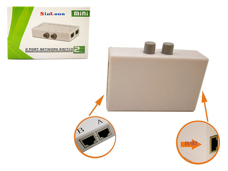 RJ45 Splitter Selector Switch, 2 Ports Network Switch Splitter Selector Hub 2-in 1-Out or 1-in 2-Out 100M t 2-Way RJ45 Ethernet Network SinLoon Push Button Metal Mini Switch Box