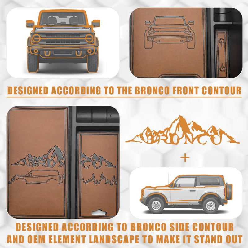 TripleAliners Center Console Organizer Compatible with 2021-2024 Ford Bronco Accessories 6th Gen Bronco 2/4-Door Center Console Storage Box ABS Material with Leather Trim(V2_Brown) V2_Brown
