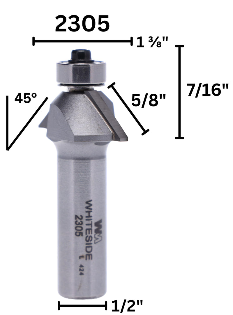Whiteside Router Bits 2305 Chamfer Bit with 45-Degree 5/8-Inch Cutting Length